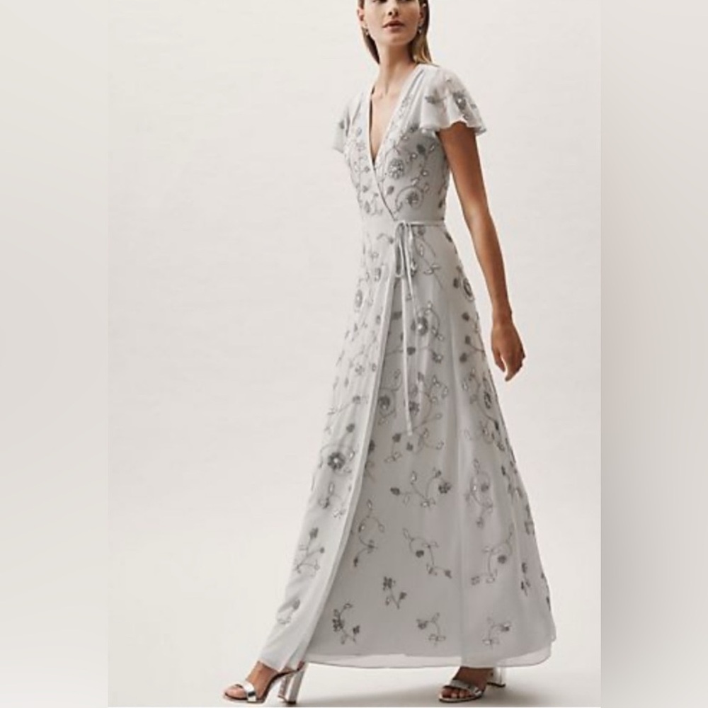 BHLDN Gray Floral Embellished Maxi Dress